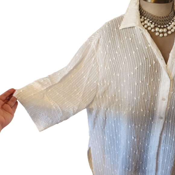 GORGEOUS ☆ SEMI-SHEER WHITE ☆ SHIRT STYLE DUSTER ☆ NWT - Picture 4 of 13